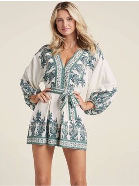 Venus Linen Tie-Waist Romper Size 2